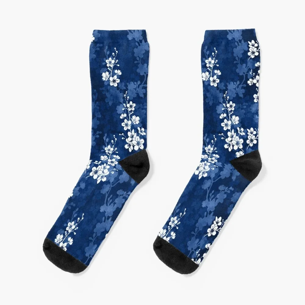 

Sakura blossom in deep blue Socks Antiskid soccer new in's fashionable Boy Socks Women's