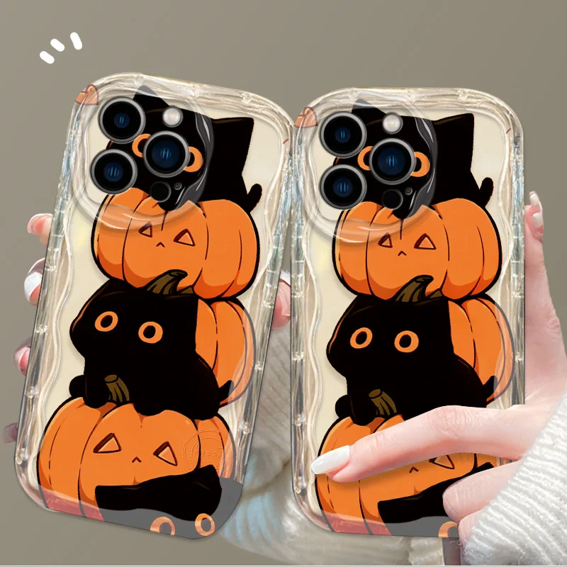 Cute Cat Pumpkin Tpu Case For OPPO A57 A58 A78 A18 A55 A38 A60 A52 A72 A53S A59 A94 A95 A54 A54S A93 A96 A98 A77 A76 A74 A79