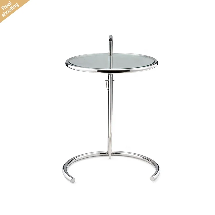 ارتفاع قابل للتعديل طاولة القهوة الزجاجية المصنوعة من الفولاذ المقاوم للصدأ ذات التصميم الكلاسيكي الحديث طاولة جانبية معدنية لغرفة المعيشة المنزلية #4