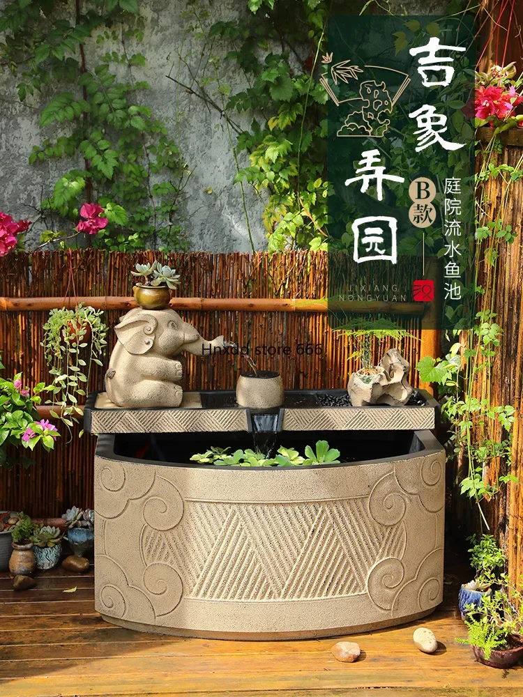 Outdoor floor-to-ceiling running water fish tank New Chinese pool landscape