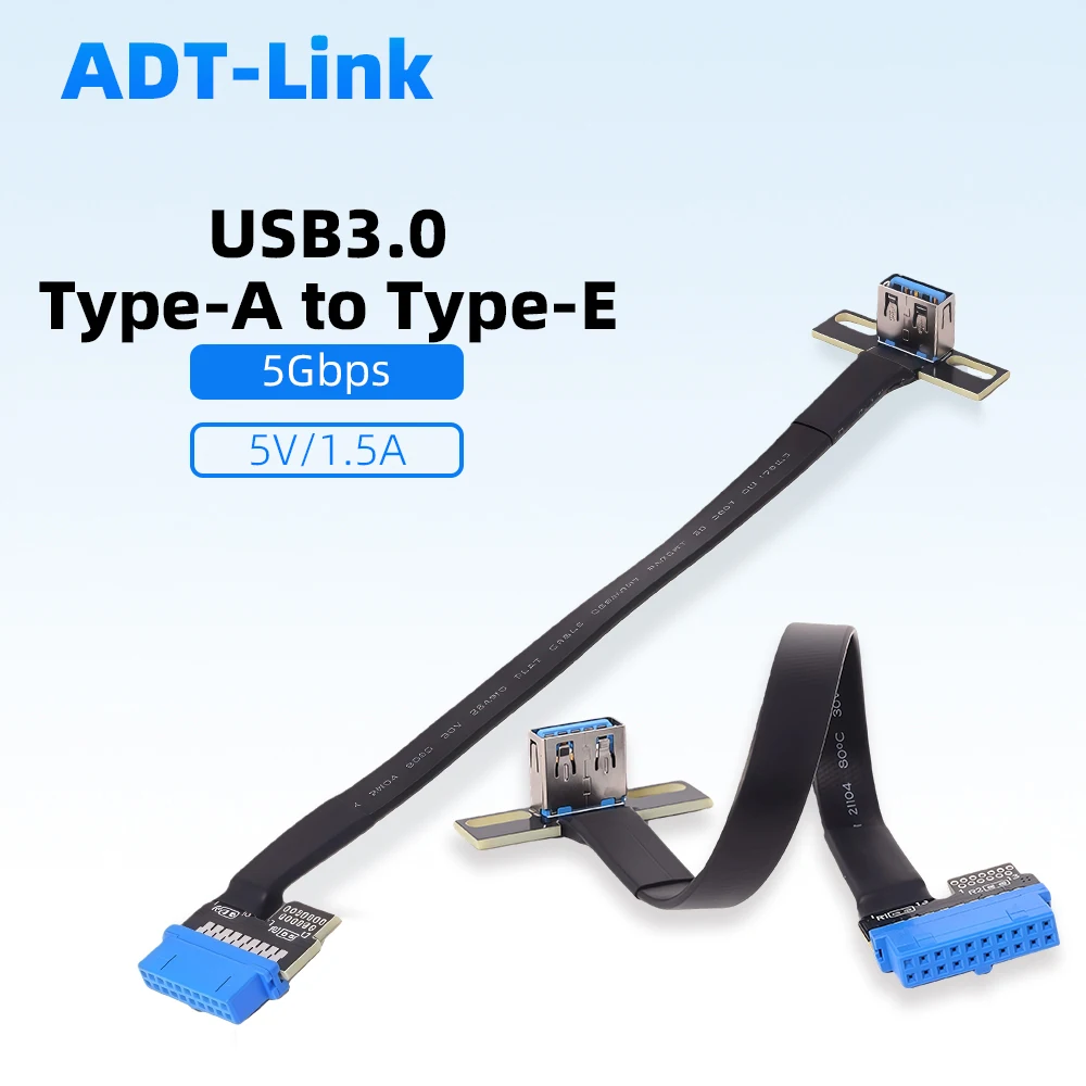 

USB 3.0 Dual USB-A Female Adapter Built-in 19pin 20Pin Extension Cable 90 Degree Front with Screw Holes 5Gbps 5V/1.5A 3cm-3m