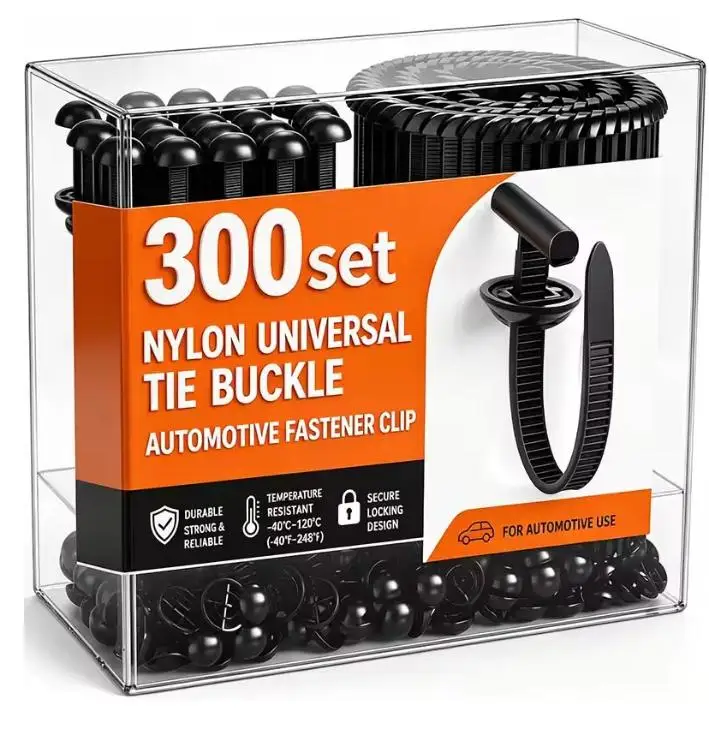 Nylon Universal Cable Tie Buckle Zip Tie Heavy Duty Self-Locking Push Pin with Button Fixion Tools for Car Auto Repair 10-500set