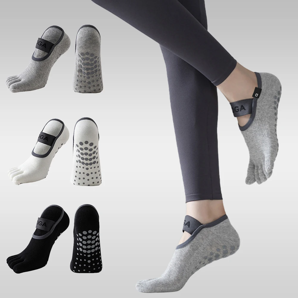 

Women's 5-Toe Yoga Socks Non-Slip Silicone Grip Ballet Dance Socks Breathable Cotton Open-Back Workout Socks for Pilates Fitness