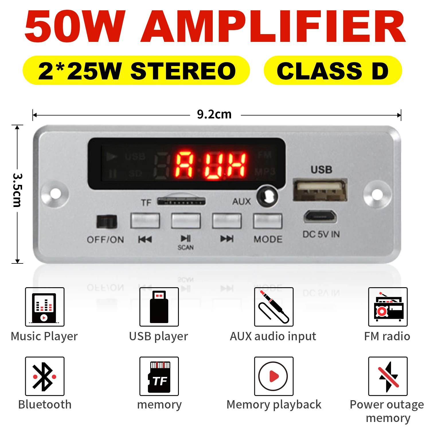 50W zesilovač 12V MP3 dekodér deska 25W 5V 18V Bluetooth 5.0 USB TF FM rádio modul pro reproduktor s handsfree hlas zaznamenat