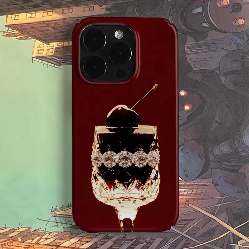 

Wine Red Premium Cherry Wine Glass Phone Case for IPHONE 17 Air 16E 15 PROMAX 14 Plus 13 12 MINI 11 PRO XR Acrylic Phone Cover