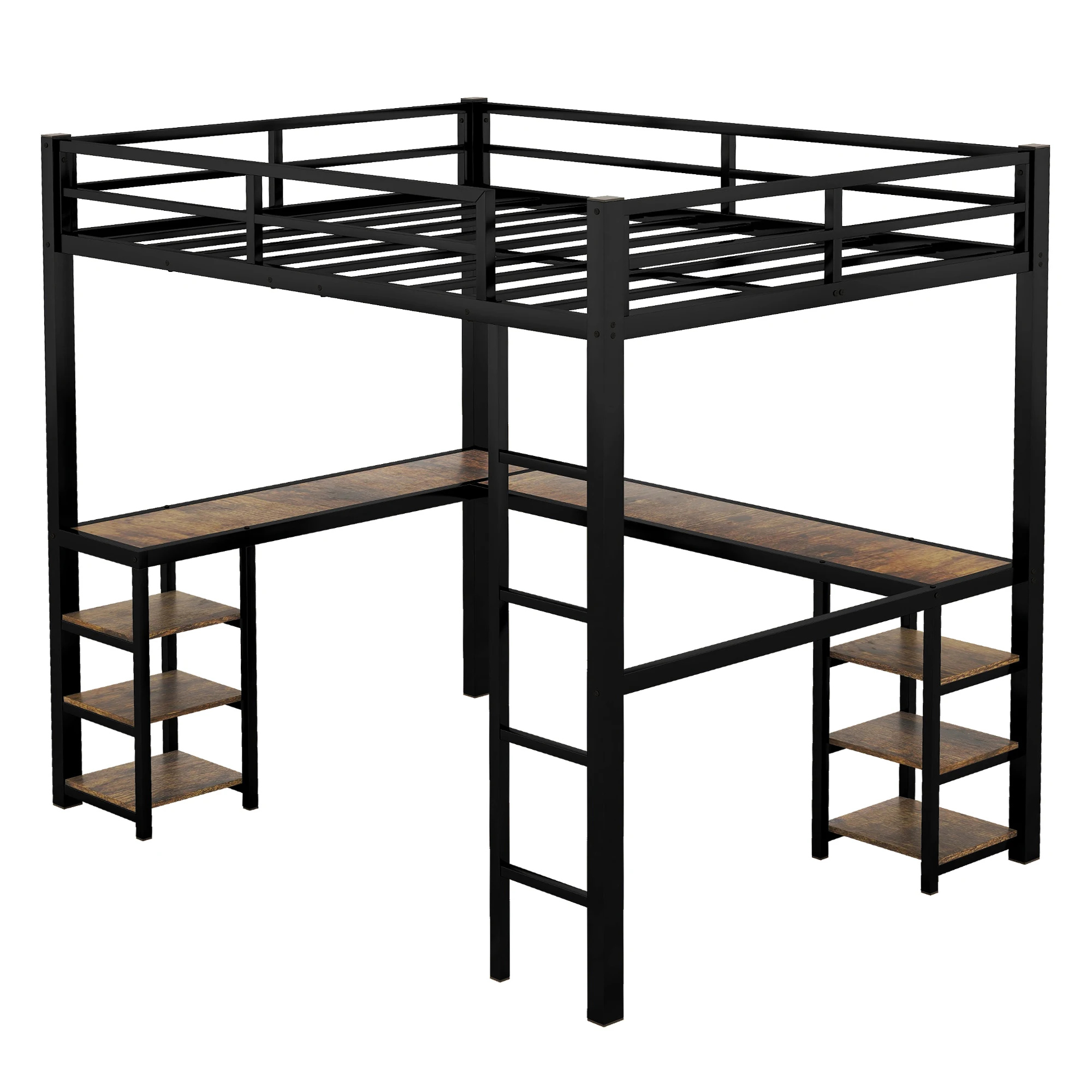 

-For Home School Apartment Dormitory Industrial Adult Student Metal Loft Bunk Beds With Desk Bed Frame^
