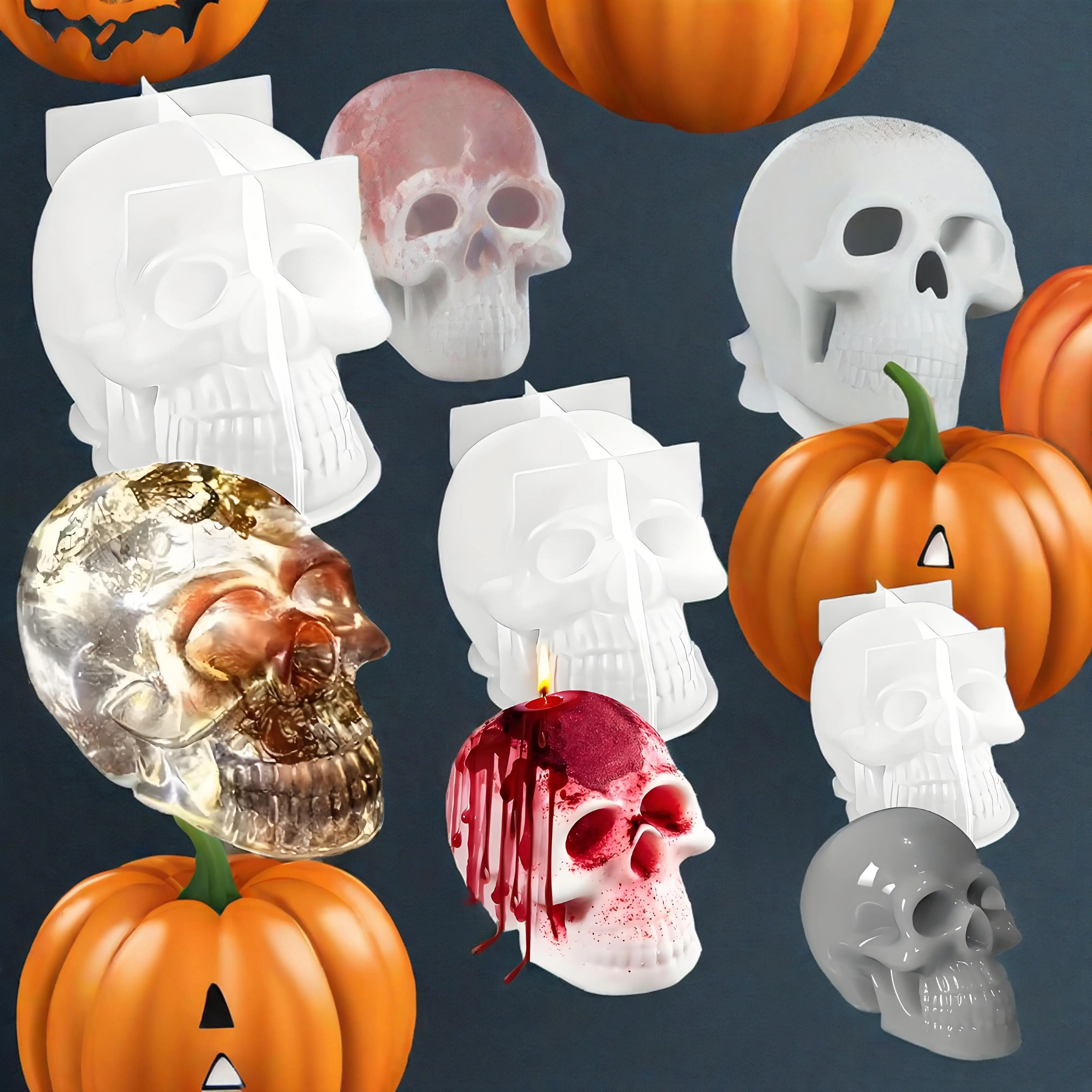 3D Skull Resin Molds Set - Large Medium Small for Soap Clay Candle Wax Casting Halloween Home Decoration