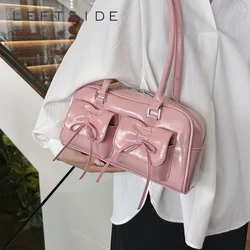 Double Pockets Bow Design Small Shoulder Bags for Women 2024 Korean Fashion Trend Underarm Bag Lady Y2K Handbags and Purses