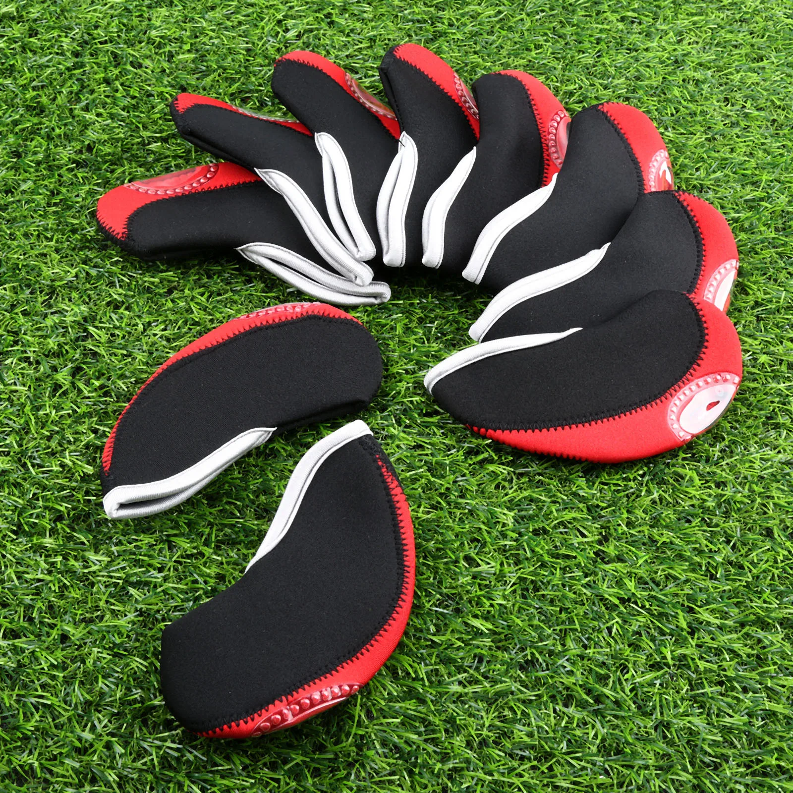 10Pcs Red Neoprene Golf Club Head Covers Wedge Iron Protective Headcover Set Golf Club Head Cover with Transparent Window Design