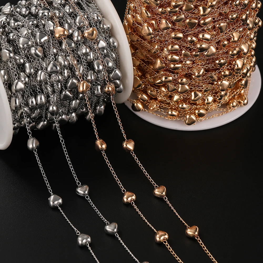 2meter Chain 6mm CCB Heart Bead Copper Chain for Bracelet Necklace Glasses Anti Slip Chains DIY Handmade Jewelry Making