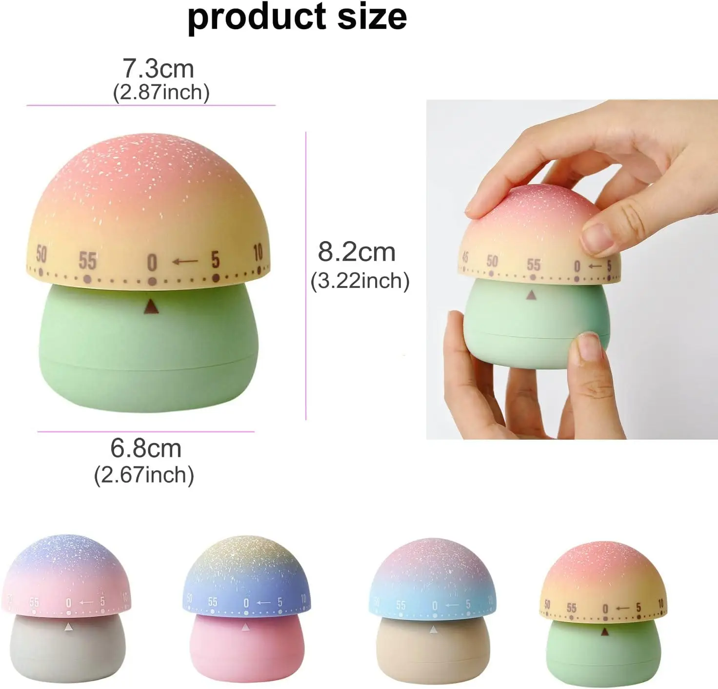 Mechanical Kitchen Timer, Cute Mushroom Timer for Kids, 60 Minutes Manual Countdown Timer for Classroom, Home, Study and kitchen