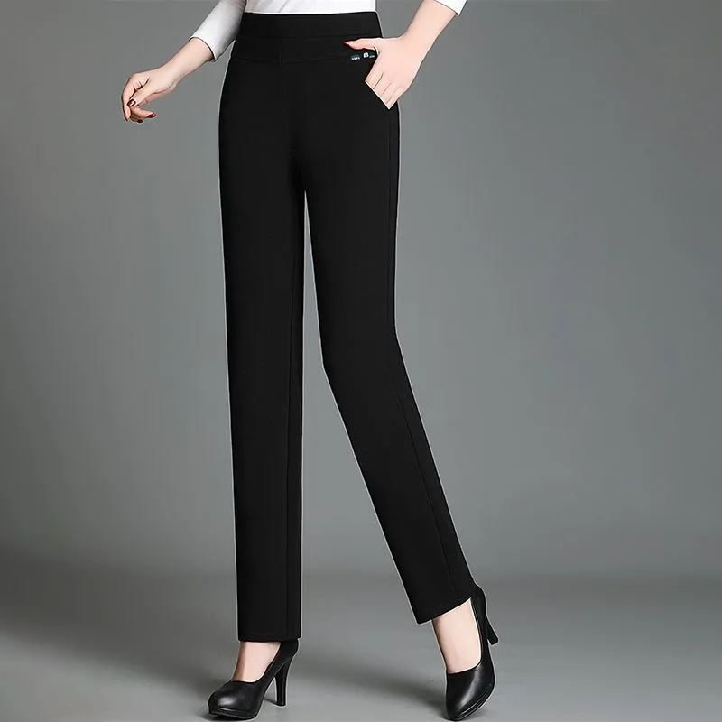 Winter Pants Women Thickened with Velvet Warm Middle-aged Elderly Women's Straight Outer Trousers Spring Autumn
