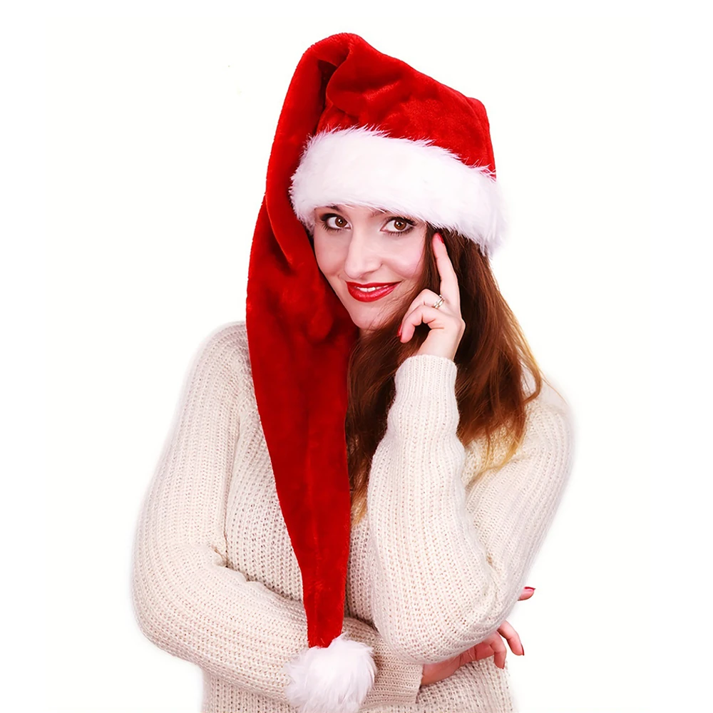 75 سنتيمتر قبعة عيد الميلاد طويلة أفخم سانتا كلوز قبعة للبالغين والأطفال عيد الميلاد السنة الجديدة هدية احتفالية لوازم الحفلات زينة عيد الميلاد