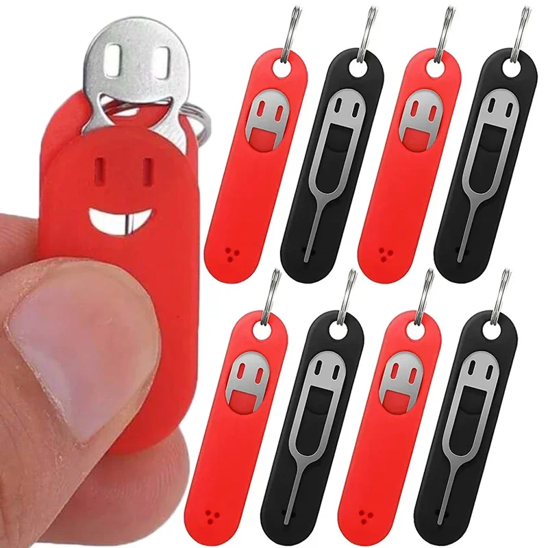 5Pcs with Detachable Keyring Card Pin Portable Mobile Phone SIM Card Removal Tool Anti-Lost Mini Keychain Charm for Smartphones