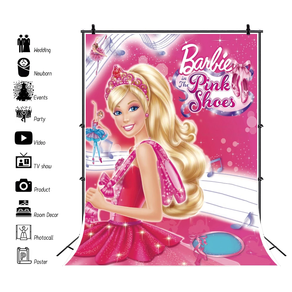 Disney Barbie Poster Princess Photography Backdrop Background Baby Girl Birthday Party Decoration Banner Photo Studio Customize