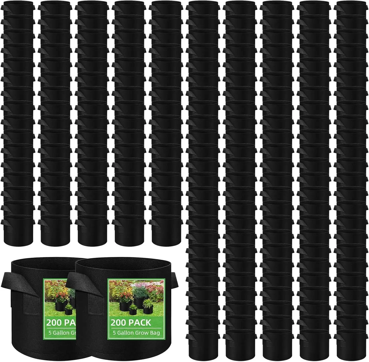

200-Pack 5 Gallon Fabric Grow Bags, Heavy Duty Thickened Nonwoven Plant Grow Bags Aeration Fabric Pots with Handles for