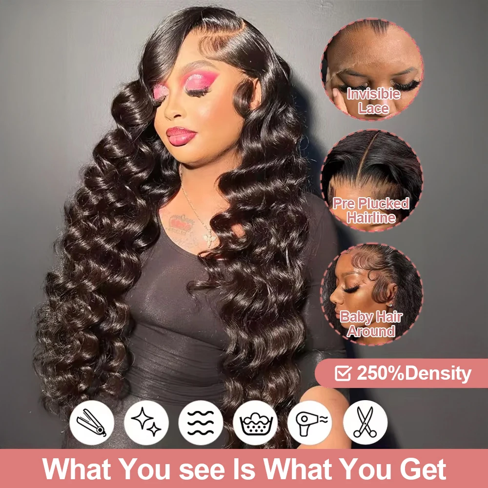 40 بوصة فضفاض موجة عميقة 13x4 13x6 360 باروكة من شعر طبيعي 250 الكثافة البرازيلي المياه مجعد طبيعة موجة HD الدانتيل شعر مستعار أمامي قطعها مسبقا