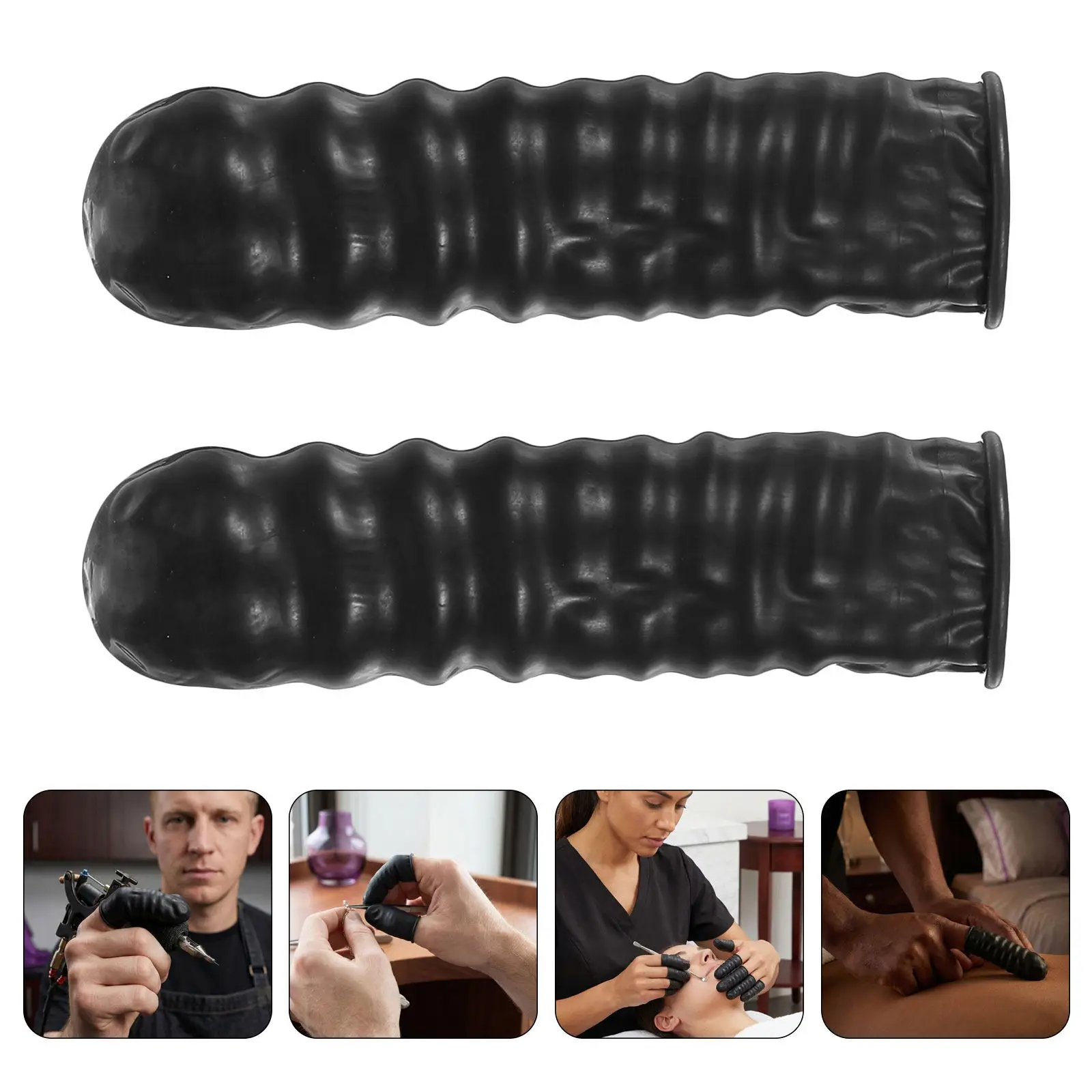 

300Pcs Black Latex Finger Cots for Tattoos Massage Skin Safe Chemical Resistant Ultrathin Flexible Finger Protectors Tattoo
