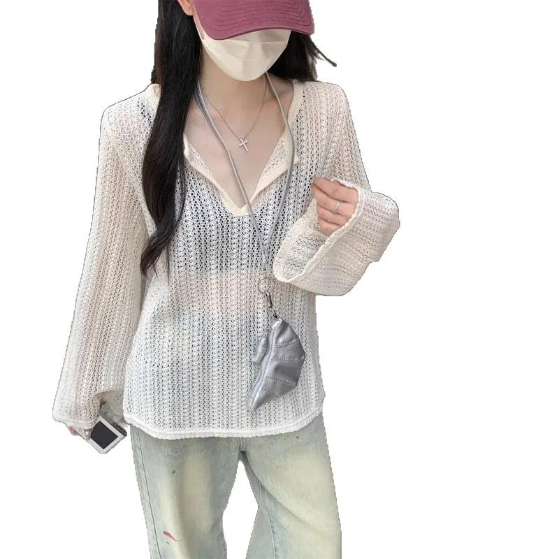 النمط الكوري فضفاض نصف مفتوح الرقبة الجوف خارج جرس كم متماسكة غطاء الشاطئ حتى 2025 الموسم الجديد