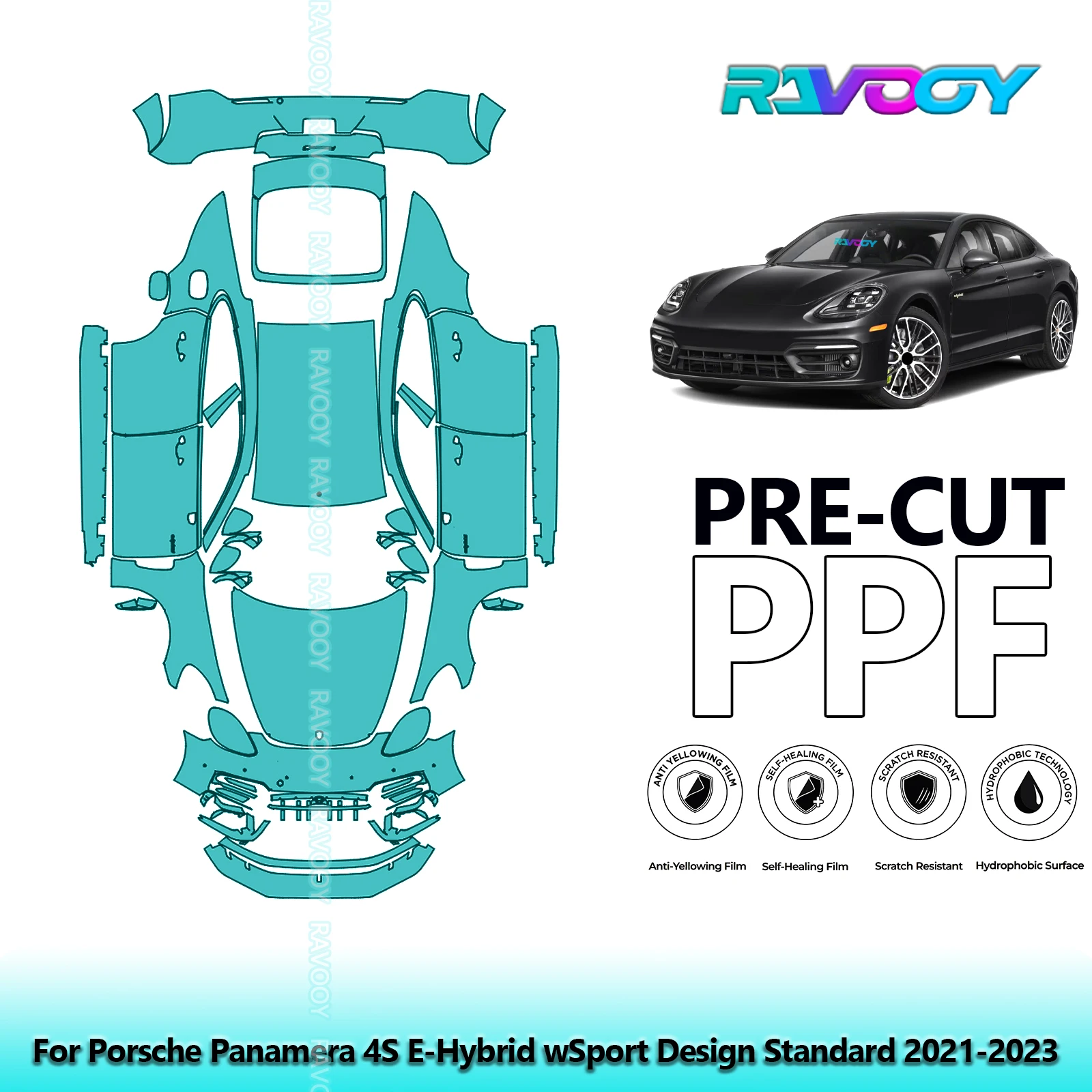 

8.5Mil Precut PPF Paint Protection Film Full Vehicle Clear Bra For Porsche Panamera 4S E-Hybrid wSport Design Standard 2021-2023