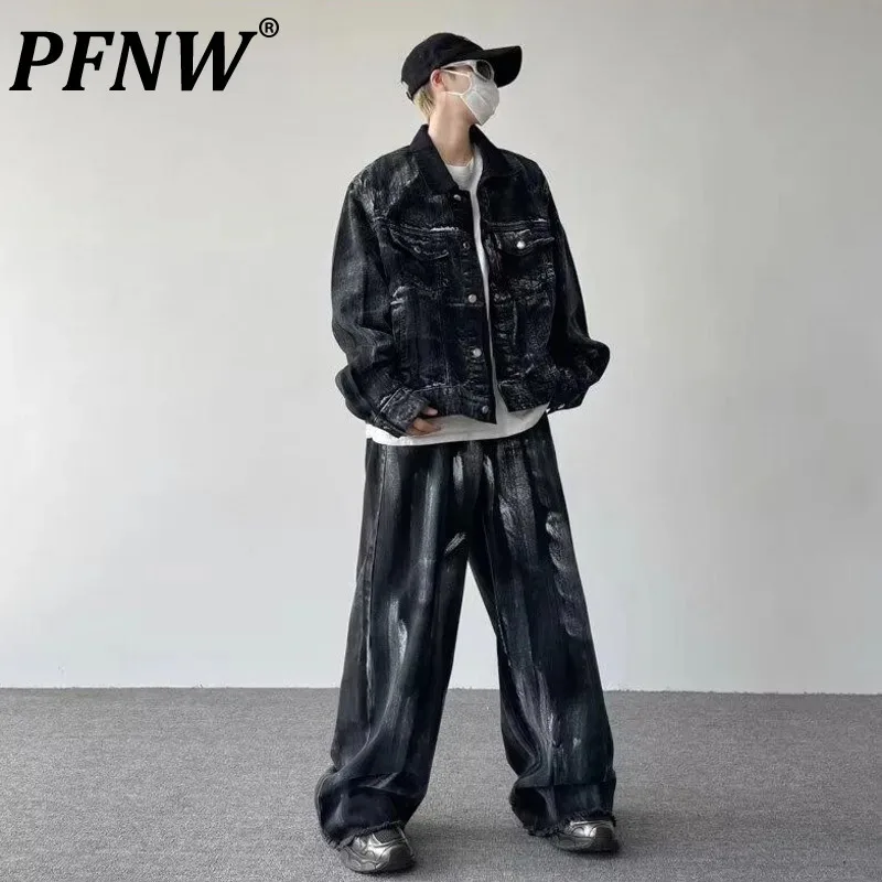 

PFNW American Splash Ink Jacket Set Men's High Street Loose Workwear Pockets 2024 New Stylish Handsome Male Clothing 28W3695