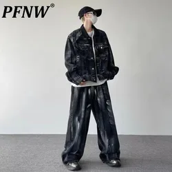 PFNW American Splash Ink Jacket Set Men's High Street Loose Workwear Pockets 2024 New Stylish Handsome Male Clothing 28W3695