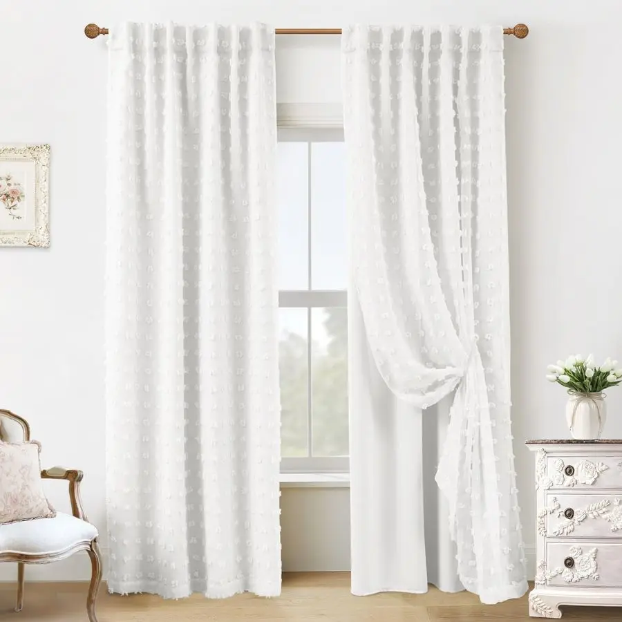 

Curtain for Open Closet,Sheer Overlay White Boho Flowy Floor to Ceiling Curtains for Living Room Bedroom 96 Inches Long