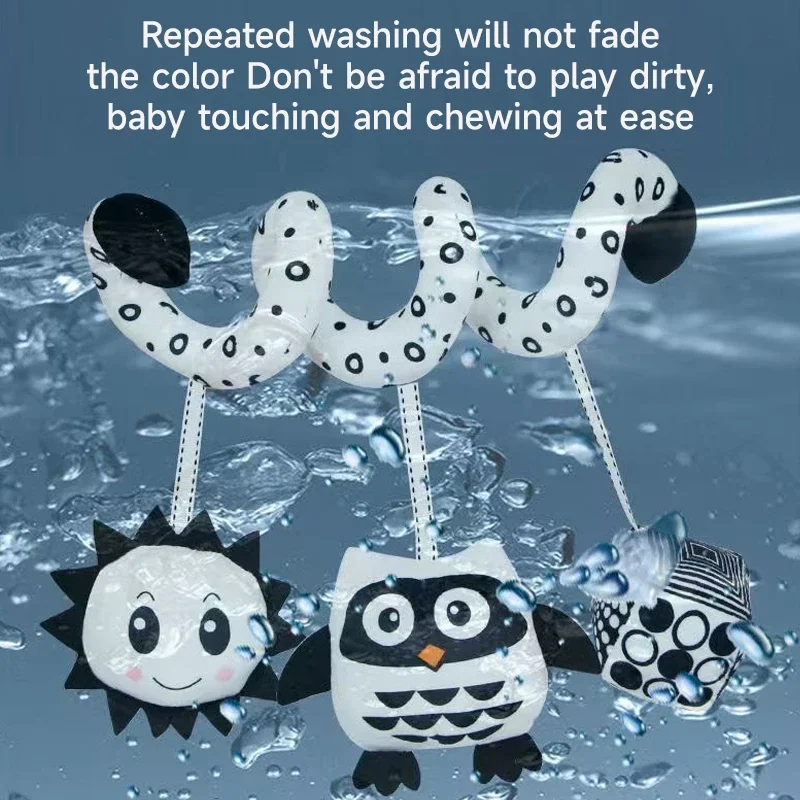 

Детские черно-белые подвесные игрушки-животные для автокресла, спиральные развивающие подвесные игрушки, плюшевые музыкальные погремушки-пищалки, подарок
