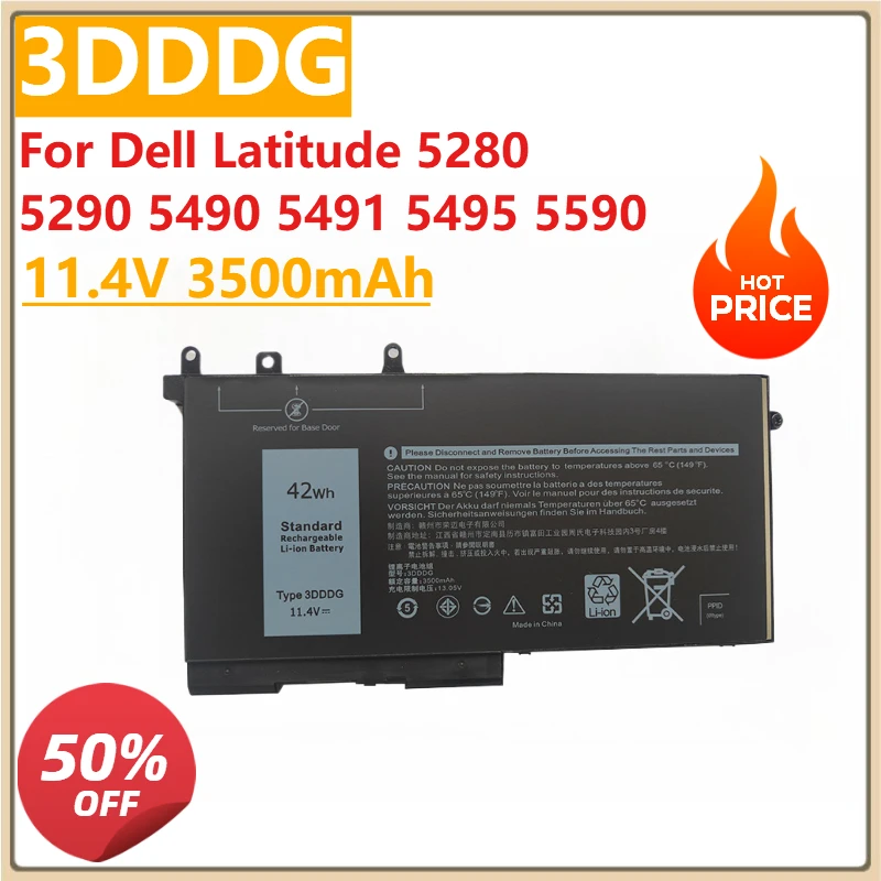 

Laptop Battery 3DDDG 11.4V 3500mAh for Dell Latitude 5280 5290 5490 5491 5495 5590 E5280 E5480 E5580 Precision 3520 3530 45N3J