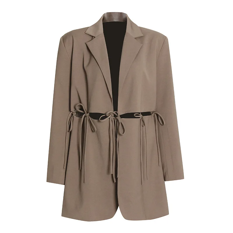 Costume sens du design européen et américain, nouveau col de costume, manches longues, taille creuse, manteau ample à lacets, ropa mujer trf, vêtements d'extérieur, automne