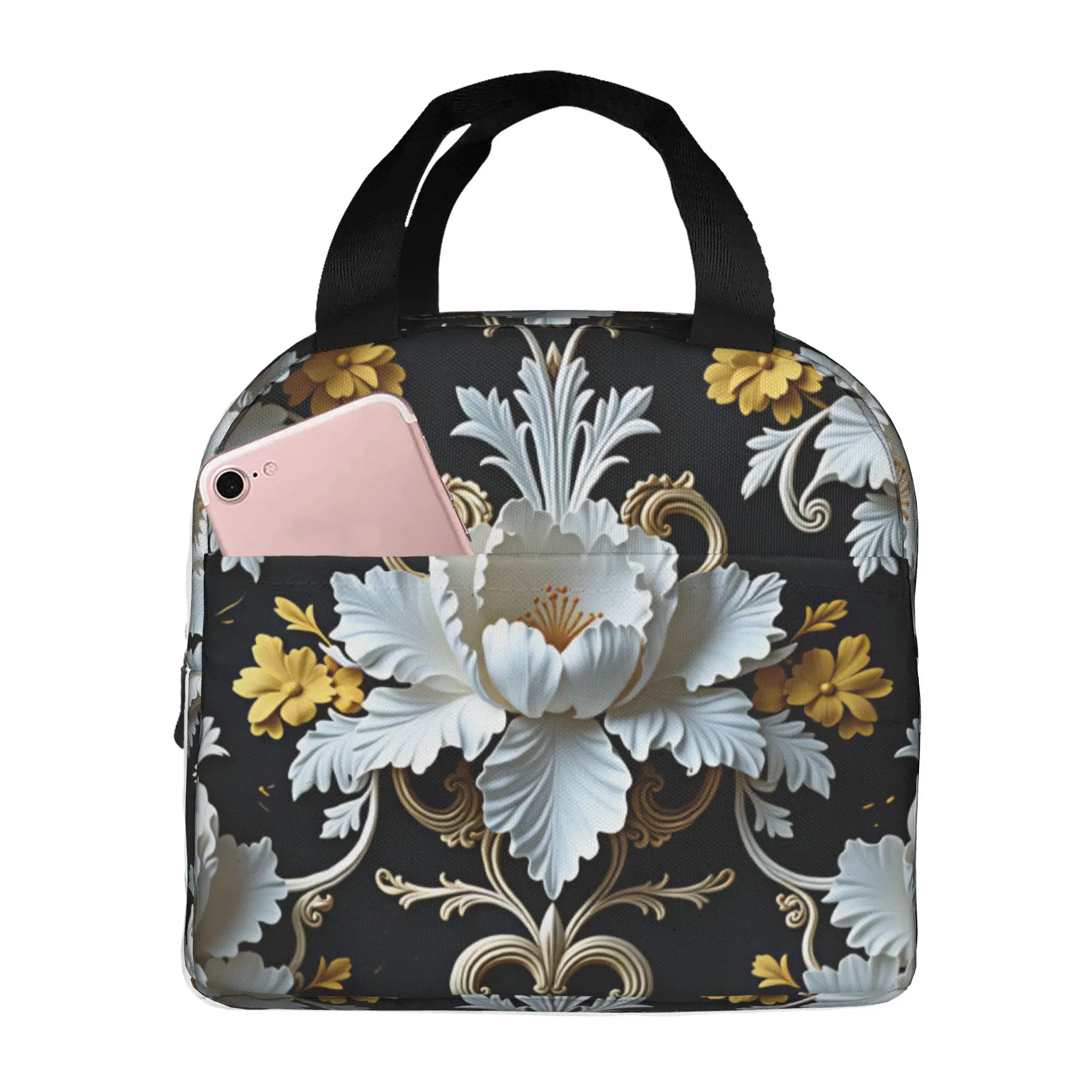 Fashion Trend 3D Flowers Insulated Lunch Bag for Portable Luxury High 3D Floral Thermal Cooler Lunch Box Beach Camping Travel