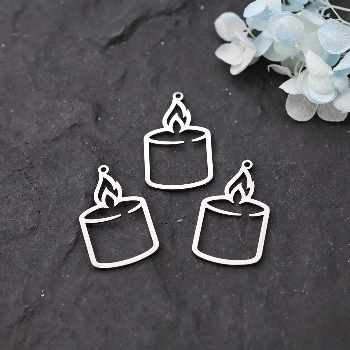 3pcs Stainless Steel Hollow Candle Charms Flame Tealight Pendant For Jewelry Making DIY Necklace Earring Accessories Supplies