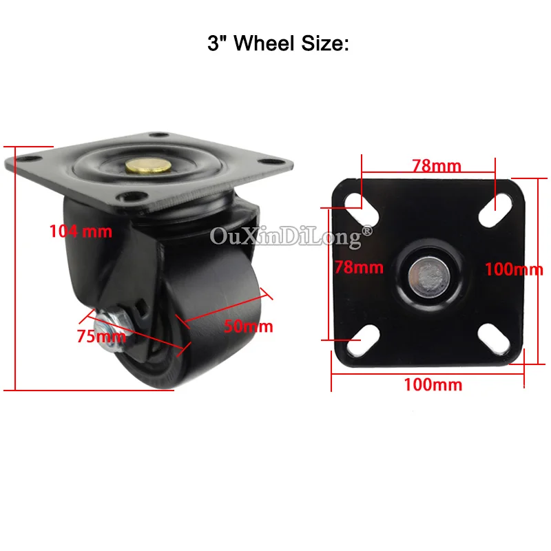 4PCS 3Inch Heavy Duty Wheels Industrial Equipment Wheels Universal Casters Furniture Wheel Load Bearing 500KG/PCS FJ1642