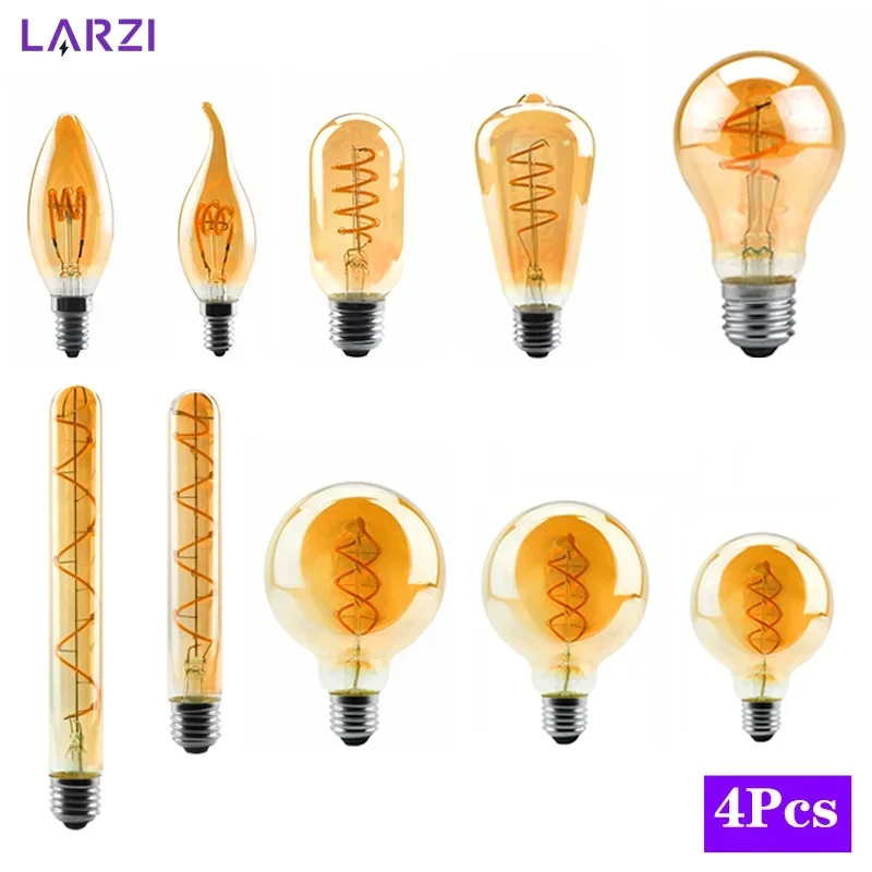 

4pcs/lot E14 E27 LED Bulb AC 220V ST64 G80 Spiral Light LED Filament Bulb 4W Retro Vintage Lamps Decorative Lighting Edison Lamp