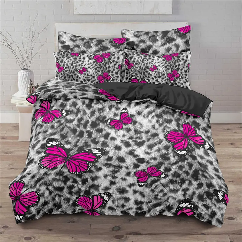 Soft Butterfly Bedding Set Microfiber Leopard Print Background Duvet Cover Set For Adult Bedroom Decor As Greetings and Presents