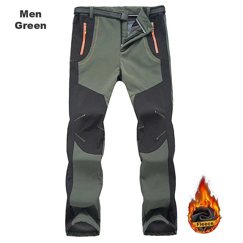 LNGXO-Pantalones gruesos y cálidos de lana para senderismo, impermeables, a prueba de viento, para exteriores, lluvia suave, para senderismo, Camping y esquí, Invierno