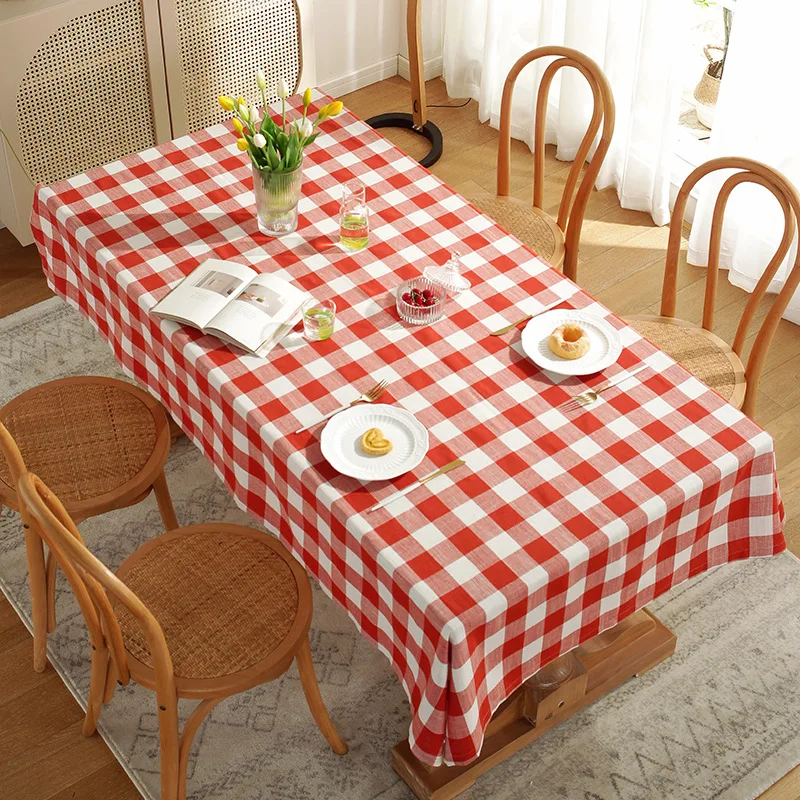 Red Green Plaid Table Cloth Cotton Christmas Party Rectangle Tablecloth Dining Table Cover For Picnic BBQ Home Decor Mantel