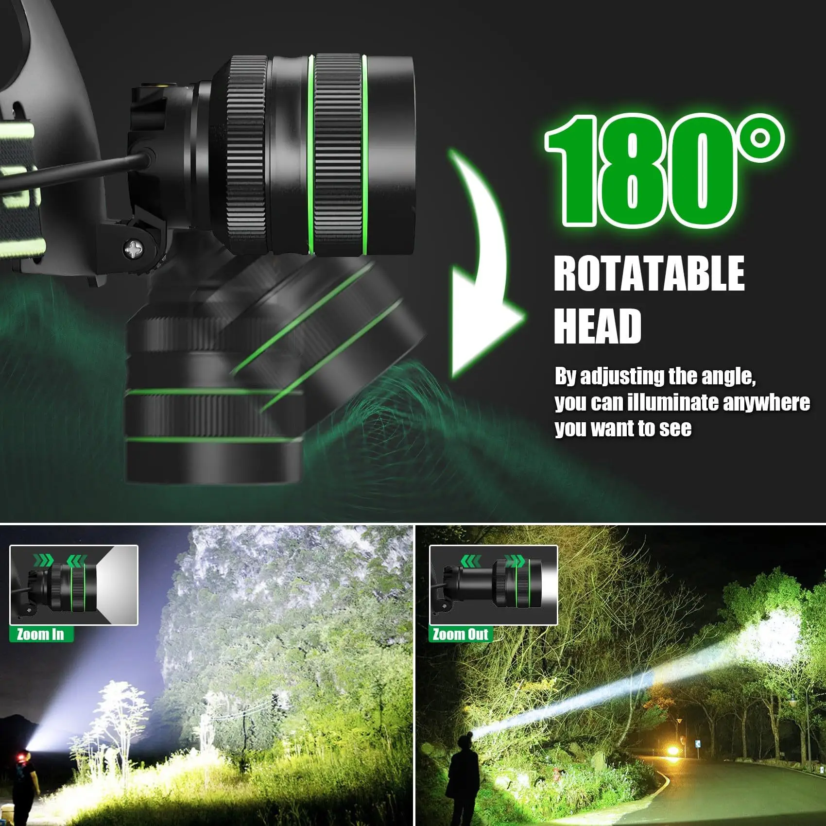 High power headlight, long-distance rechargeable, strong light headllamp flashlight with USB charging light, 18650 camping and f