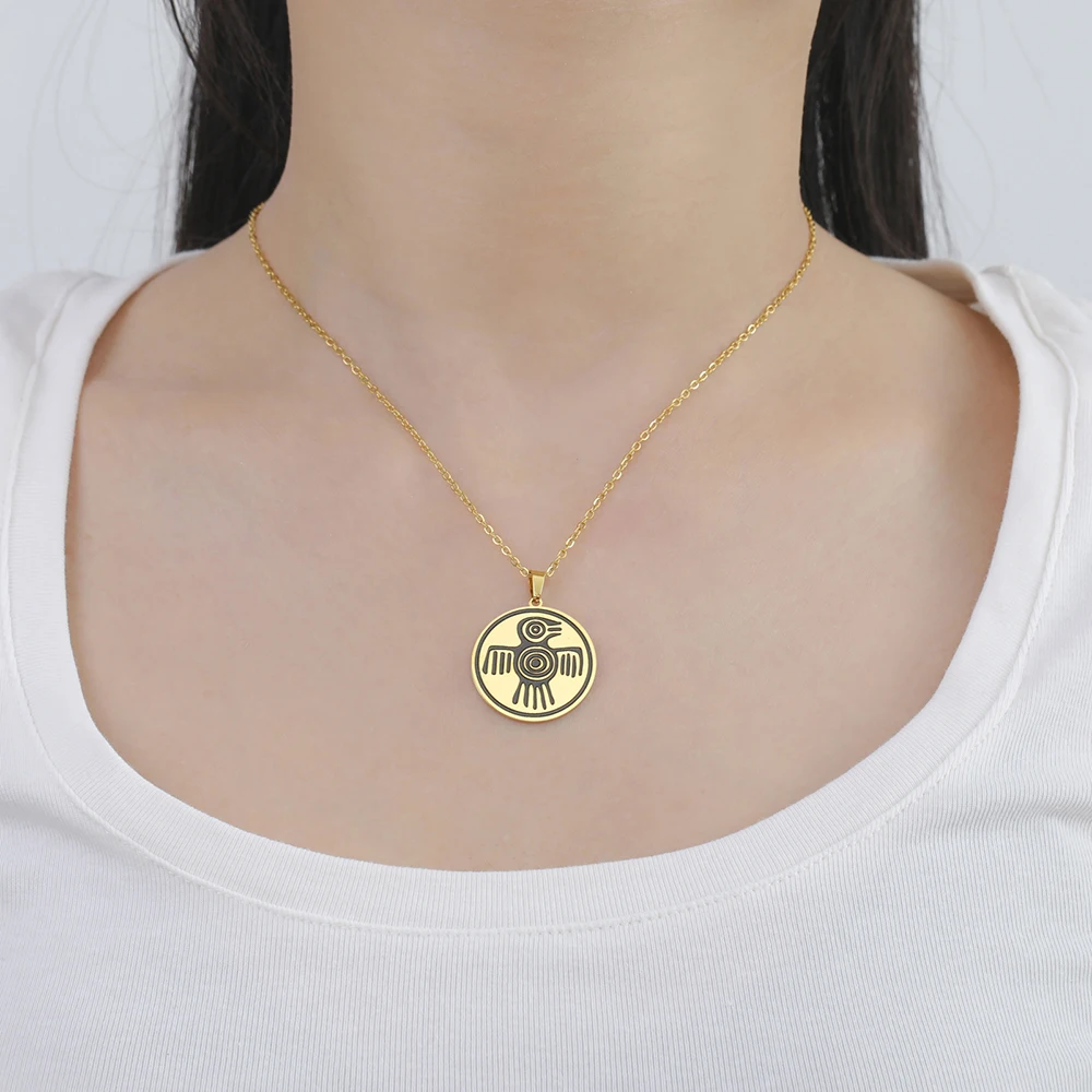 Dawapara aztekischen Geist Vogel Symbol Halskette Maya Kultur Kraft Stärke und Mut Amulett Anhänger Edelstahl Schmuck – Detail 6