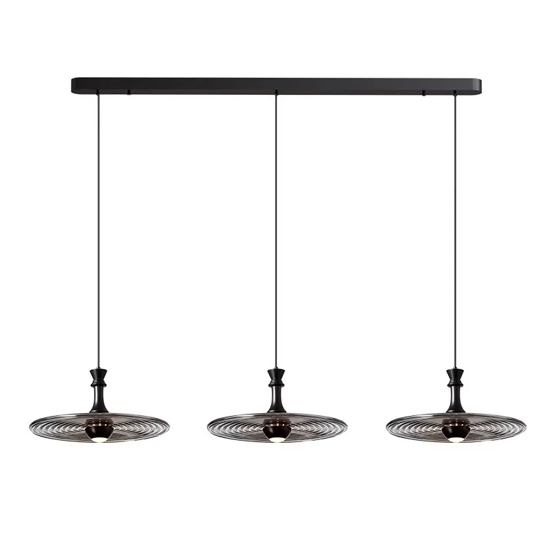 

Italian minimalist restaurant chandelier, modern minimalist island table, dining table bar, long glass flying saucer light