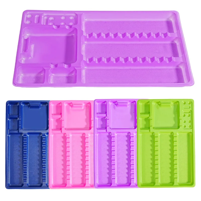5Pcs Disposable Instrument Plastic Tray Large Segregated Placed Storage Holder with Mixing Well Dentistry Plate Supplies