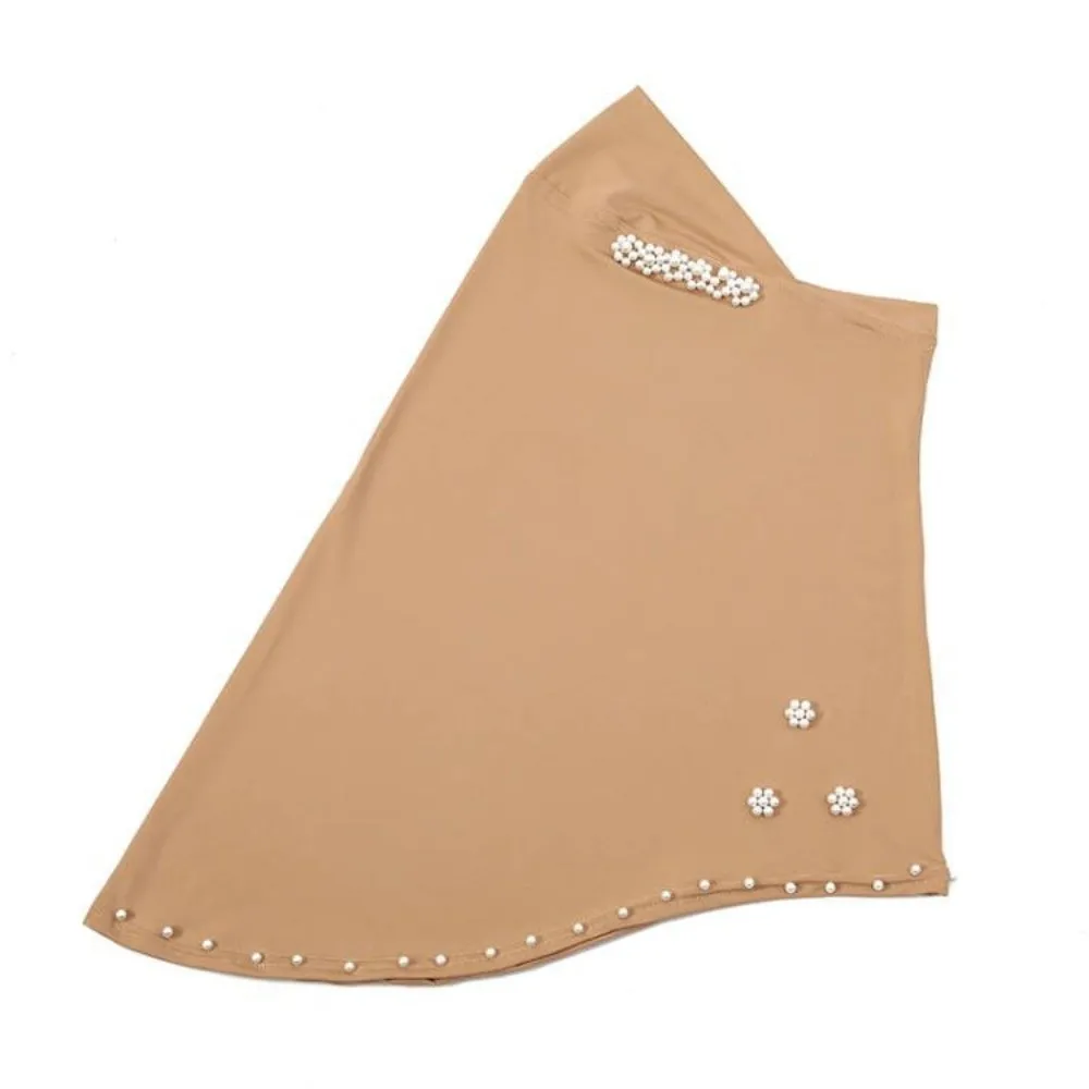 Breathable Imitation Pearl Beads Bonnet Hijab Easy Wear Solid Color Instant Stretch Head Scarf Pearl Flower Comfortable