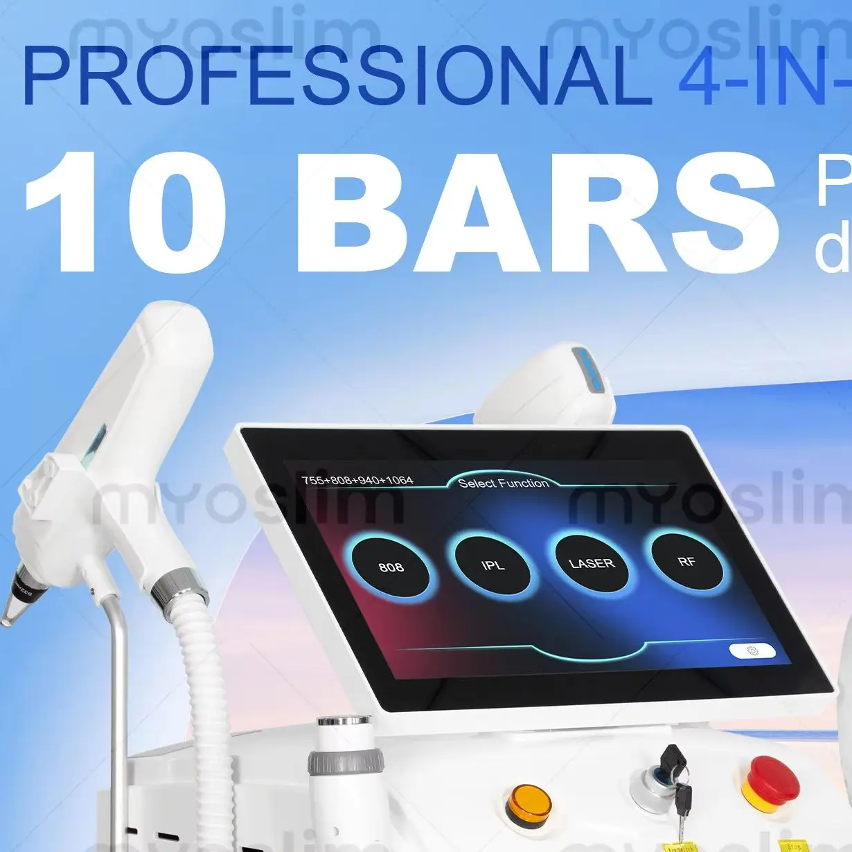 4-in-1 Diode Laser Hair 10-Bar 5000W FAC Removal Machine Pico Tattoo Removal IPL Skin Rejuvenation RF Anti-Aging Beauty Device