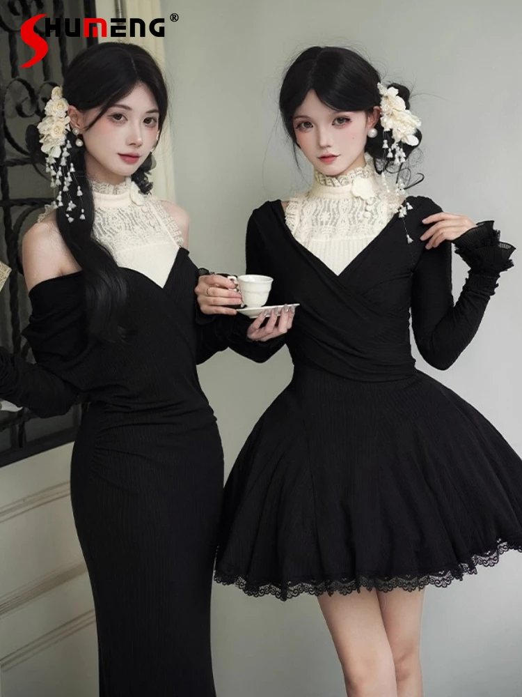 

French Elegant Retro Court Style Long Dresses Set Autumn New Women's Slimming Sweet Elegant Lolita Long Sleeve Princess Dress Op