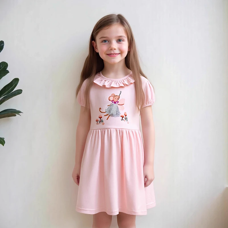 Little Maven Mädchen Partykleid Tier Maus Applikationen Rosa Kleider Sommer Geburtstagskleid für Mädchen Perter Pan Kragen Kleider