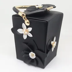 Boutique De FGG Flower Box Women Totes Bag Black PU Evening Clutch Purses and Handbags Wedding Party Bag