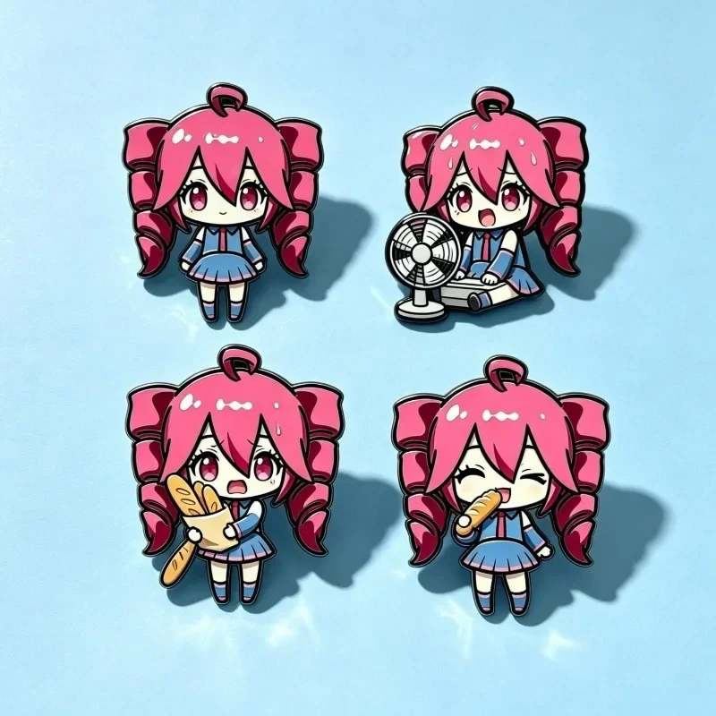 Anime Peripheral Brooch Q-version KasaneTeto Cartoon Character Pink Double Ponytail Girl Metal Badge Decor Jewelry Accessory