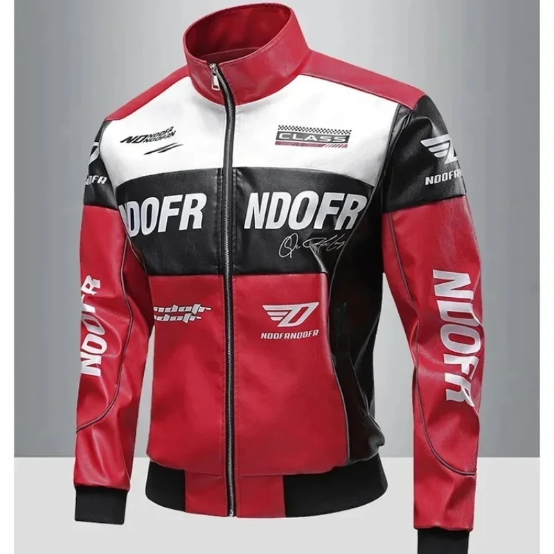 Autumn Motorbike Jacket Men's Stand Collar Leather Jackets Patchwork PU Leather Work Clothes Outdoor Motorcycle Riding Coats Men