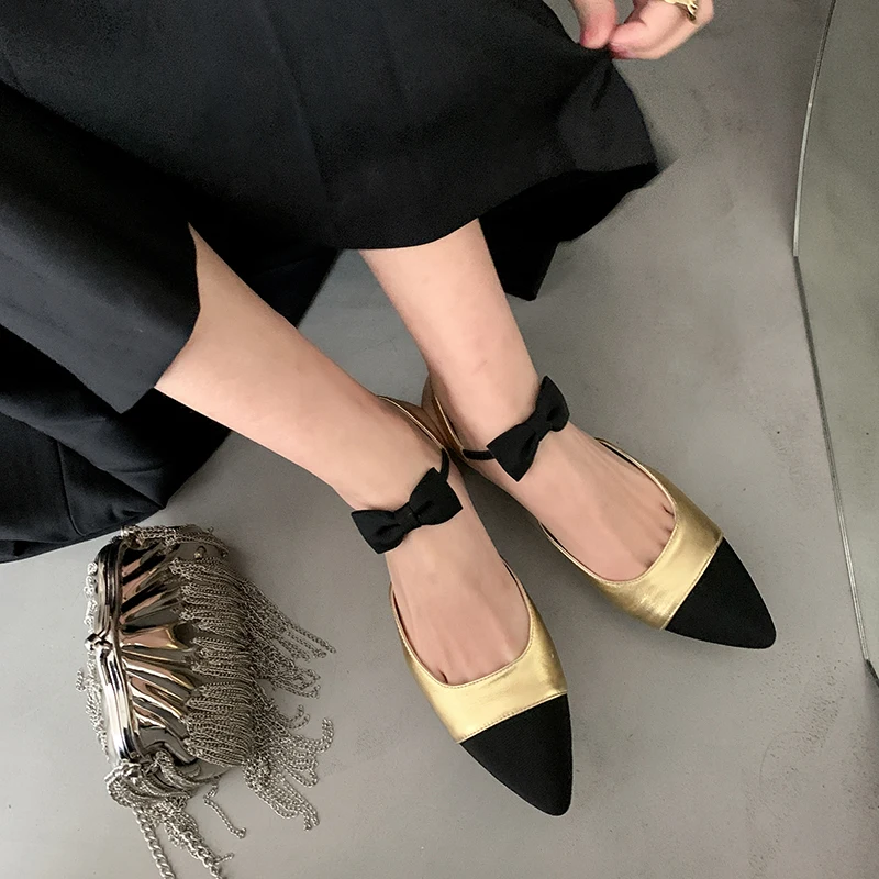 Gold Shoes Spring Summer Sandals  Women Elegant Slingbacks Slip On Butterfly-Knot Footwear Modern Girls Designer Pumps