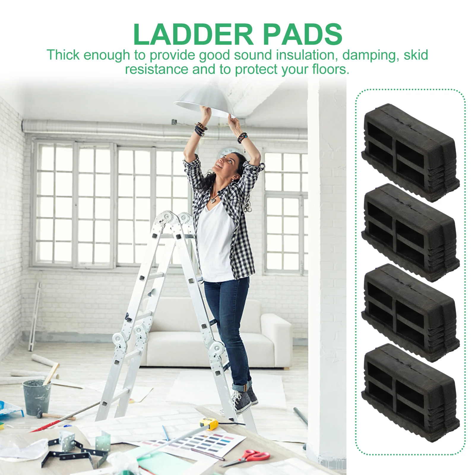 

4Pcs Folding Ladder Feet Protector Rubber Non-Slip Pads for Floor Protection Noise Reduction and Ladder Stability